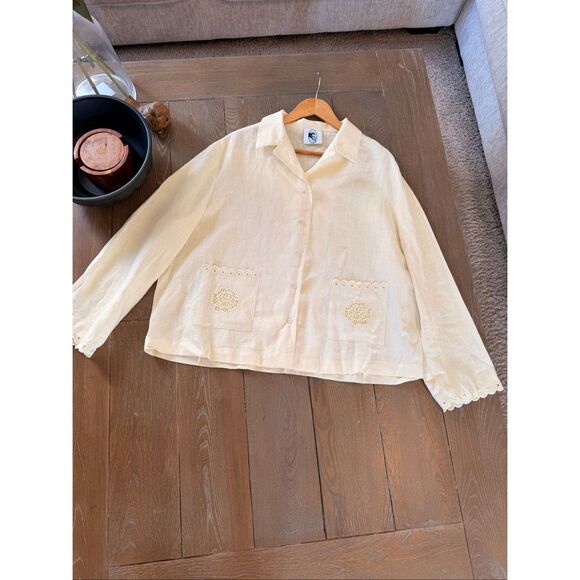 Sleeper Sophia Linen Embroidered Blouse in Cream Size Large - Picture 8 of 10